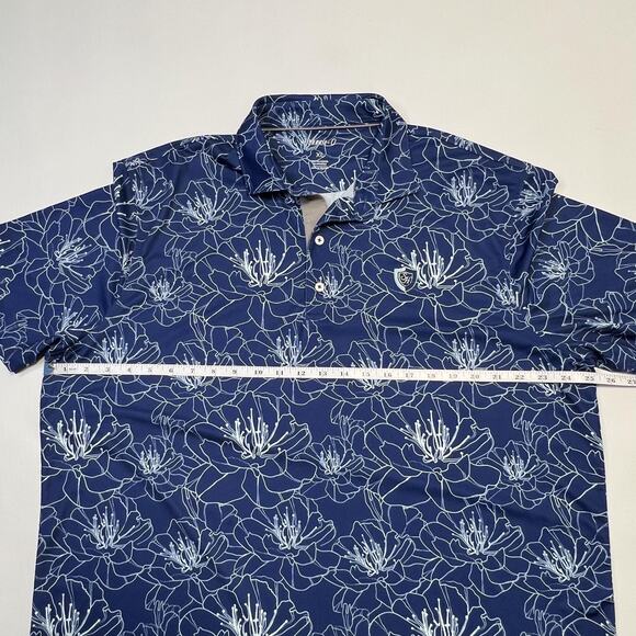 Johnnie-O Polo Shirt Mens XL Blue Floral Print Performance Stretch Golf Casual - Picture 8 of 10
